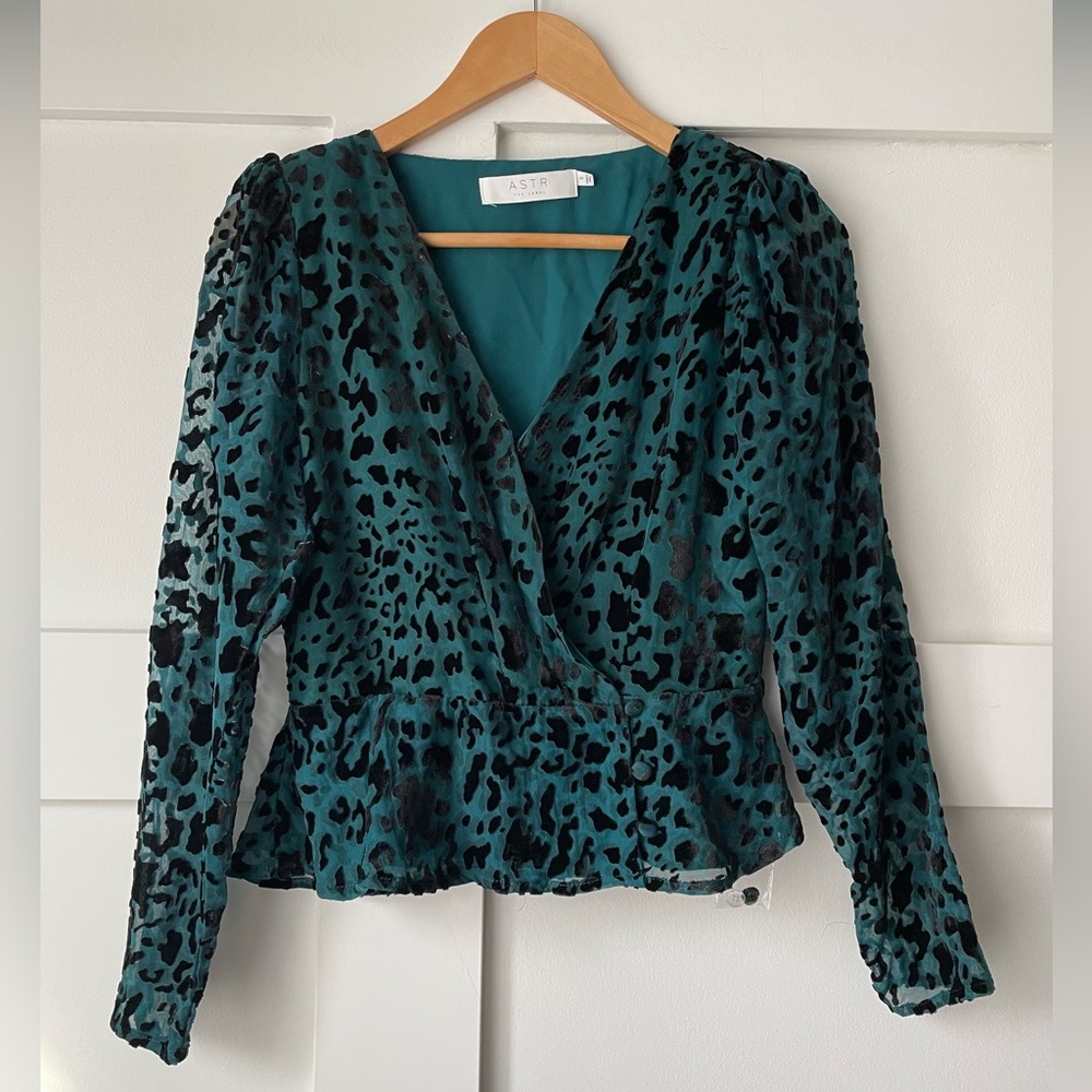 ASTR • leopard burnout wrap blouse • Size small